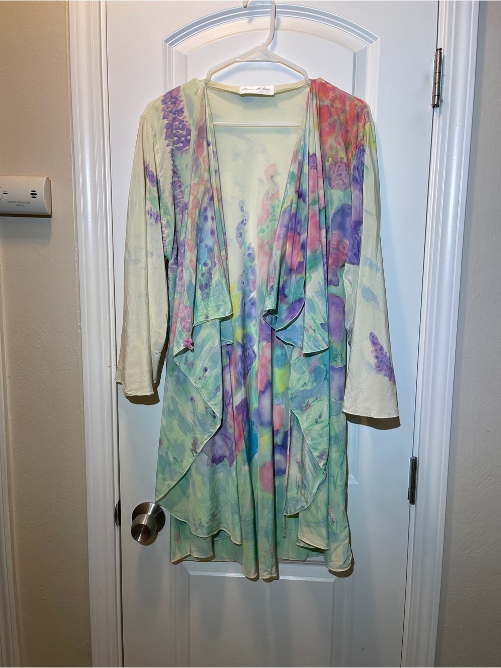 Pastel Watercolor Ruffle-Front Tunic Cardigan - Multi